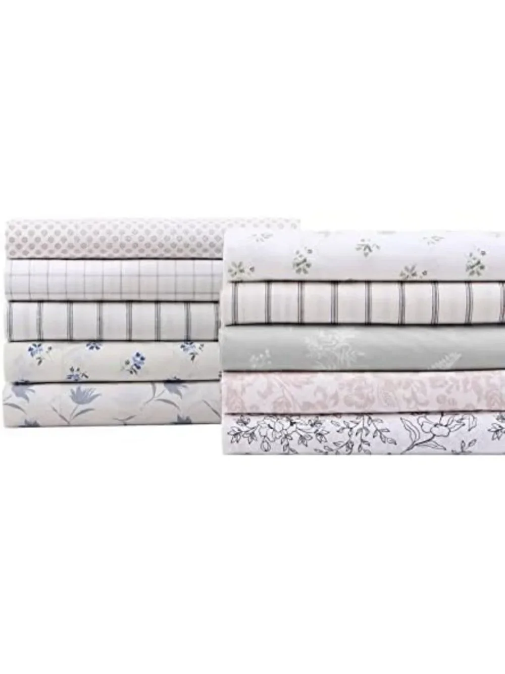 Queen Size Crisp Percale Cotton Sheet Set with Deep Pockets & Floral Pillowcases